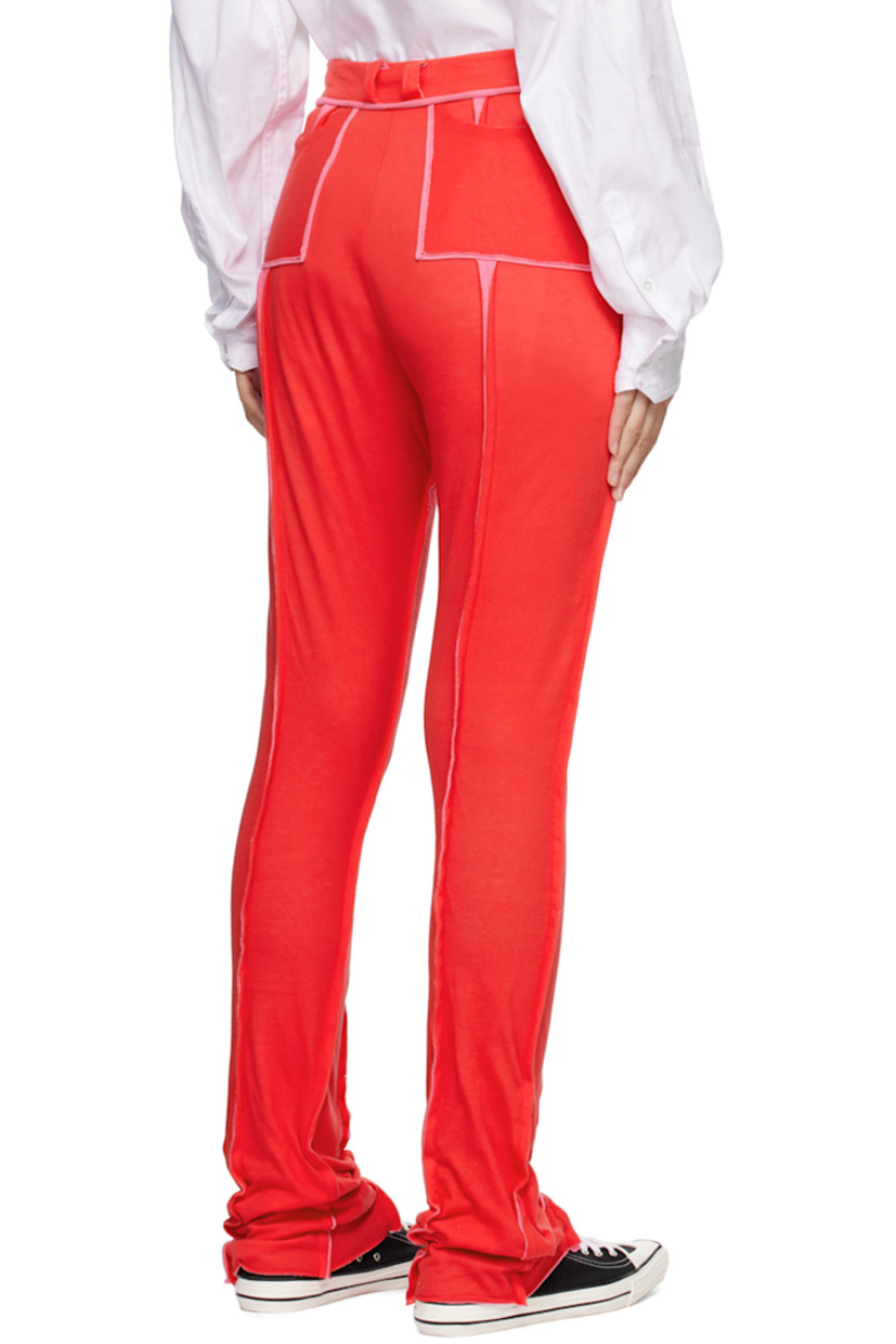 Cotton double jersey lounge pants. Exposed seams with raw edges throughout.

· Belt loops
· Four-pocket styling
· Button-fly

Supplier color: Red