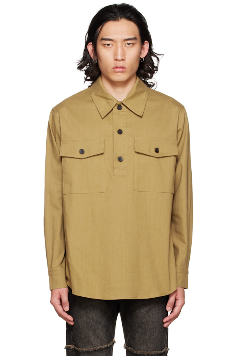 Plain-woven slub cotton polo.

· Spread collar
· Three-button placket
· Flap pockets
· Shirttail hem
· Single-button barrel cuffs

Available exclusively at SSENSE.

Supplier color: Beige