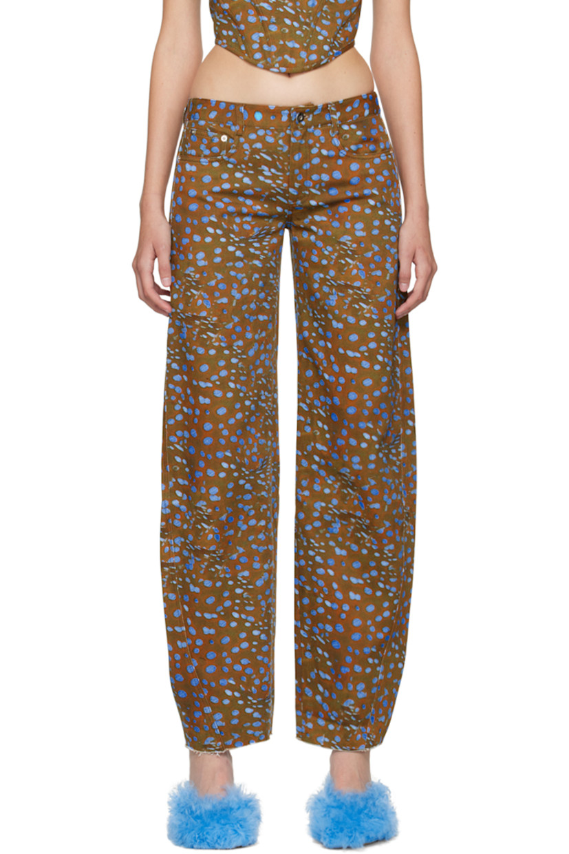 Wide-leg non-stretch denim jeans. Graphic pattern printed throughout. 

· Low-rise
· Belt loops
· Five-pocket styling
· Zip-fly
· Logo graphics embroidered at back 
· Contrast stitching in black

Supplier color: Stingray