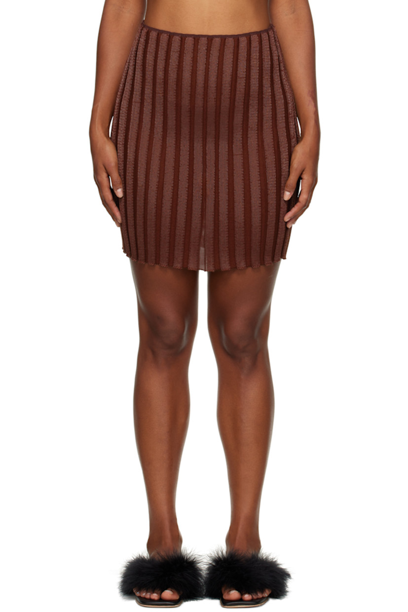 Semi-sheer rib knit cotton and nylon-blend skirt. 

Supplier color: Chestnut