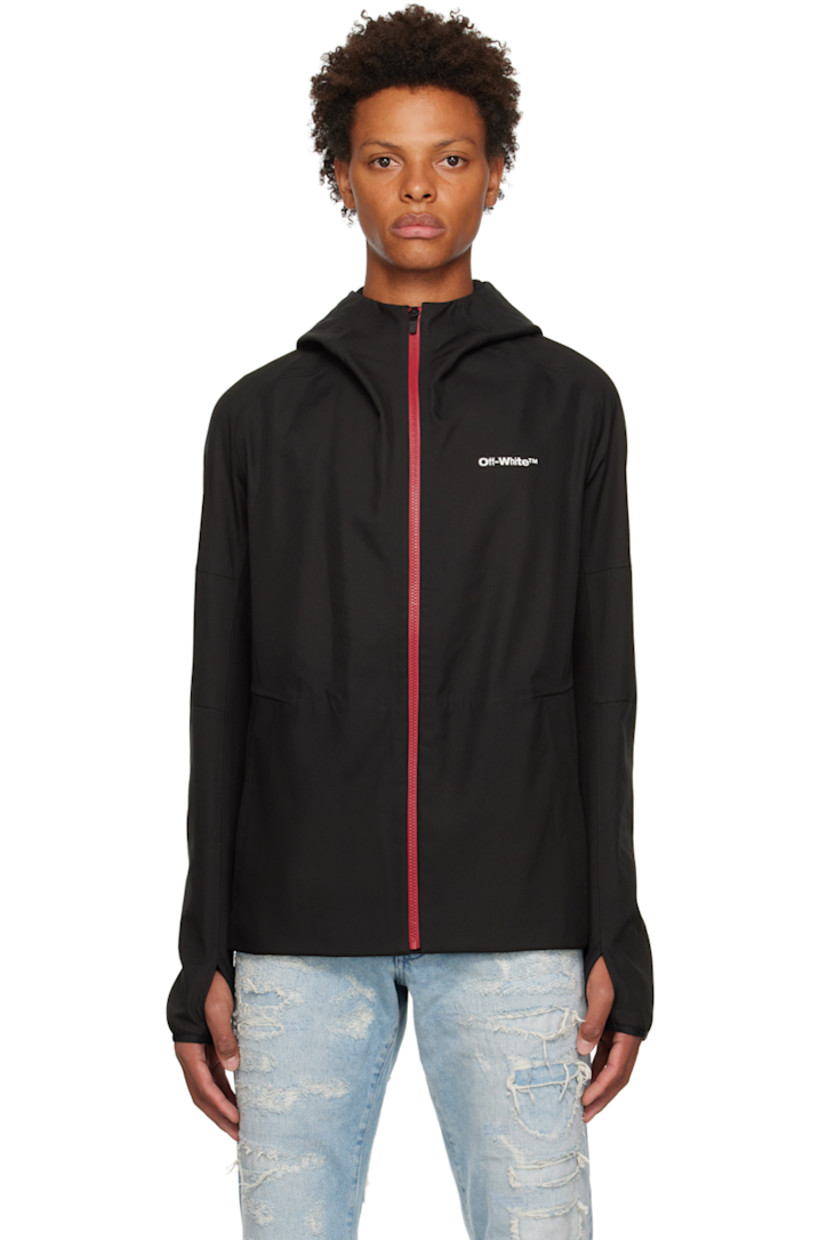 Polyester twill jacket.

· Hood at stand collar
· Zip closure
· Logo printed at chest
· Concealed zip pockets
· Full fleece lining

Supplier color: Black/White