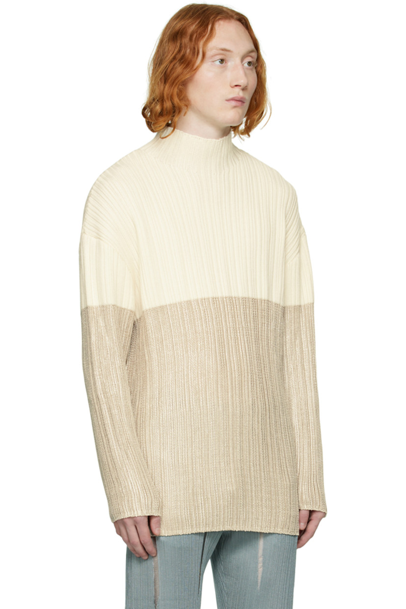 Rib knit acetate and virgin wool-blend sweater. Mock neck.

Supplier color: Off-white
