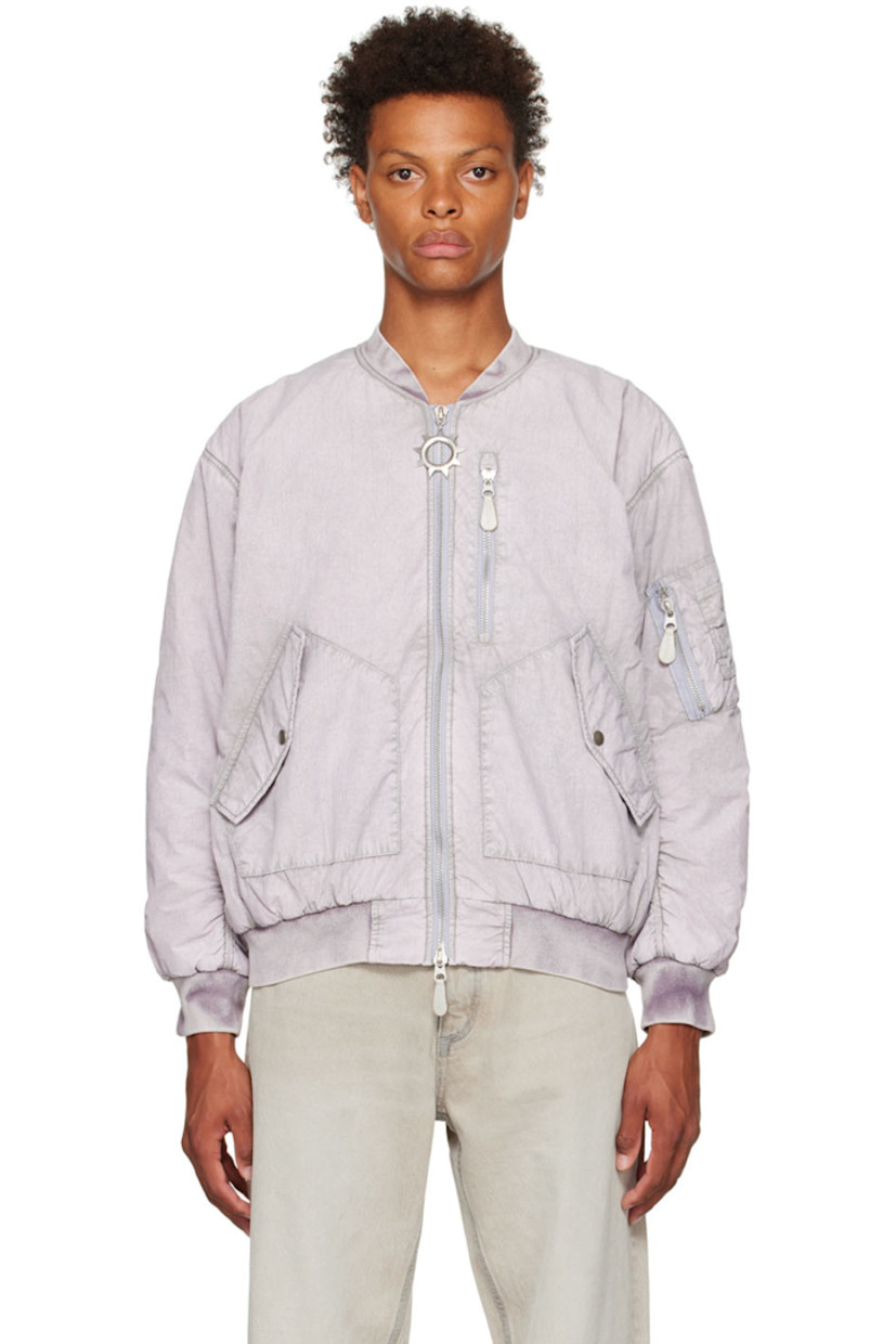 Nylon and cotton-blend faille bomber jacket. 

· Rib knit stand collar, cuffs, and hem
· Logo hardware at two-way zip closure
· Zip pocket at chest and sleeve 
· Flap pockets
· Full satin lining

Wholesale exclusivity at SSENSE. 

Supplier color: Quartz