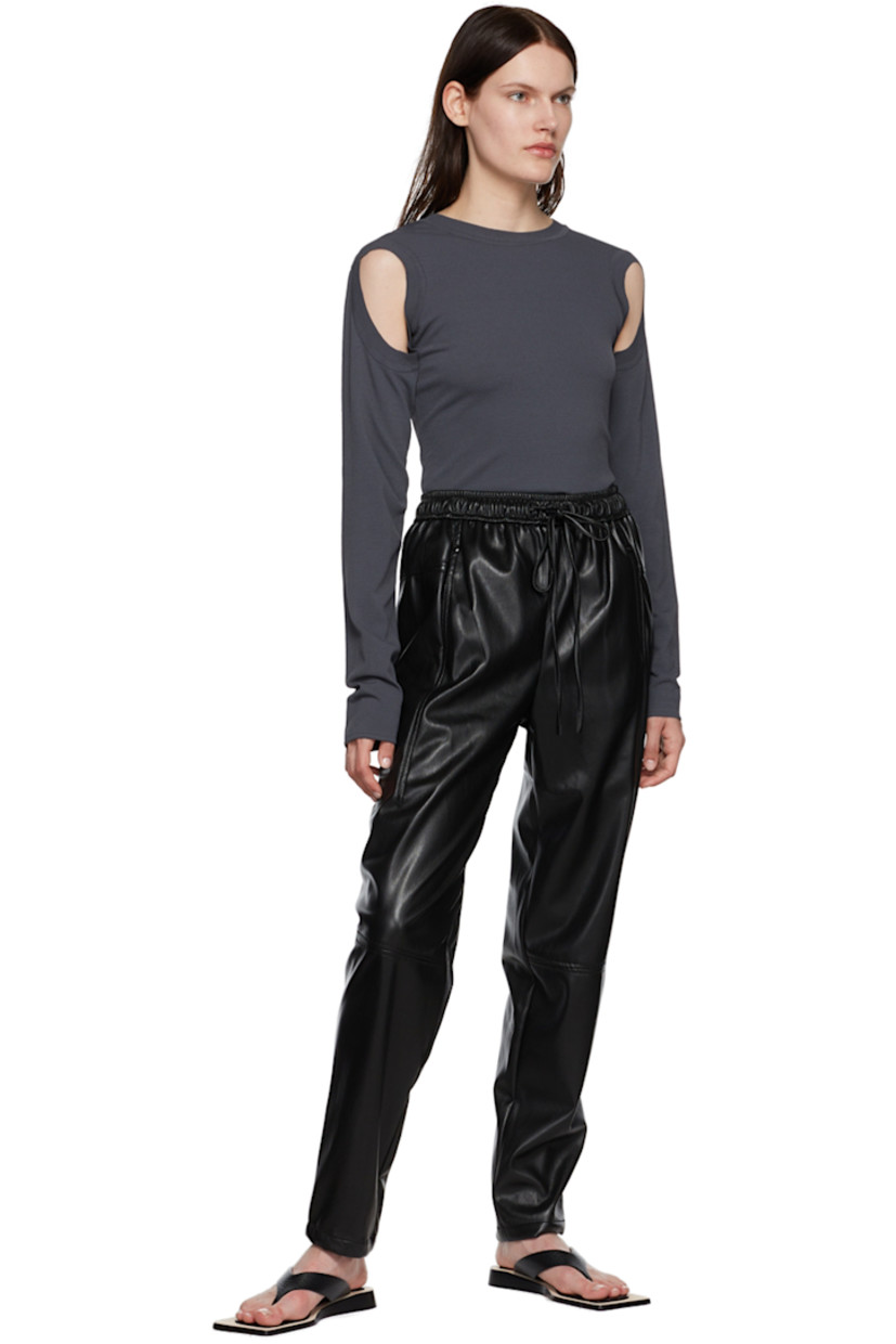 Faux-leather pants.

· Drawstring at elasticized waistband
· Two-pocket styling

Supplier color: Black