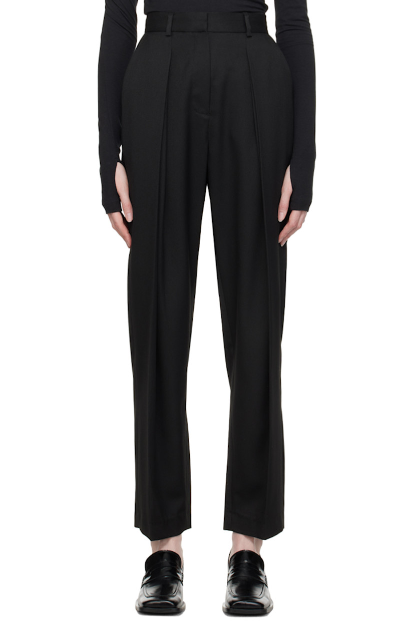 Straight-leg polyester-blend twill trousers.

· Belt loops
· Four-pocket styling
· Zip-fly
· Pleats at front
· Creased legs

Supplier color: Black