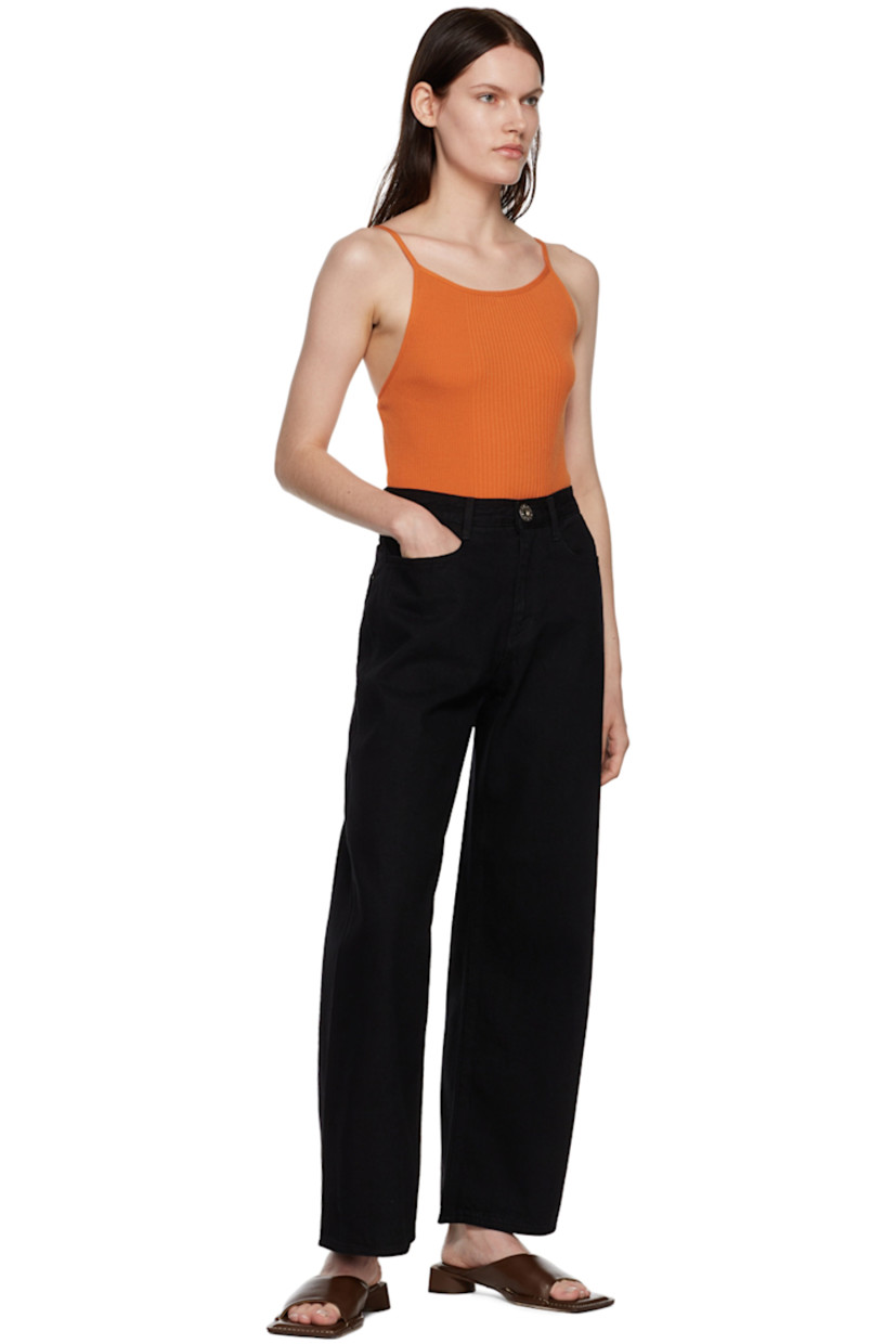 Rib knit rayon-blend bodysuit. 

· Self-tie halter neck
· Press-stud fastening at bottom

Supplier color: Orange