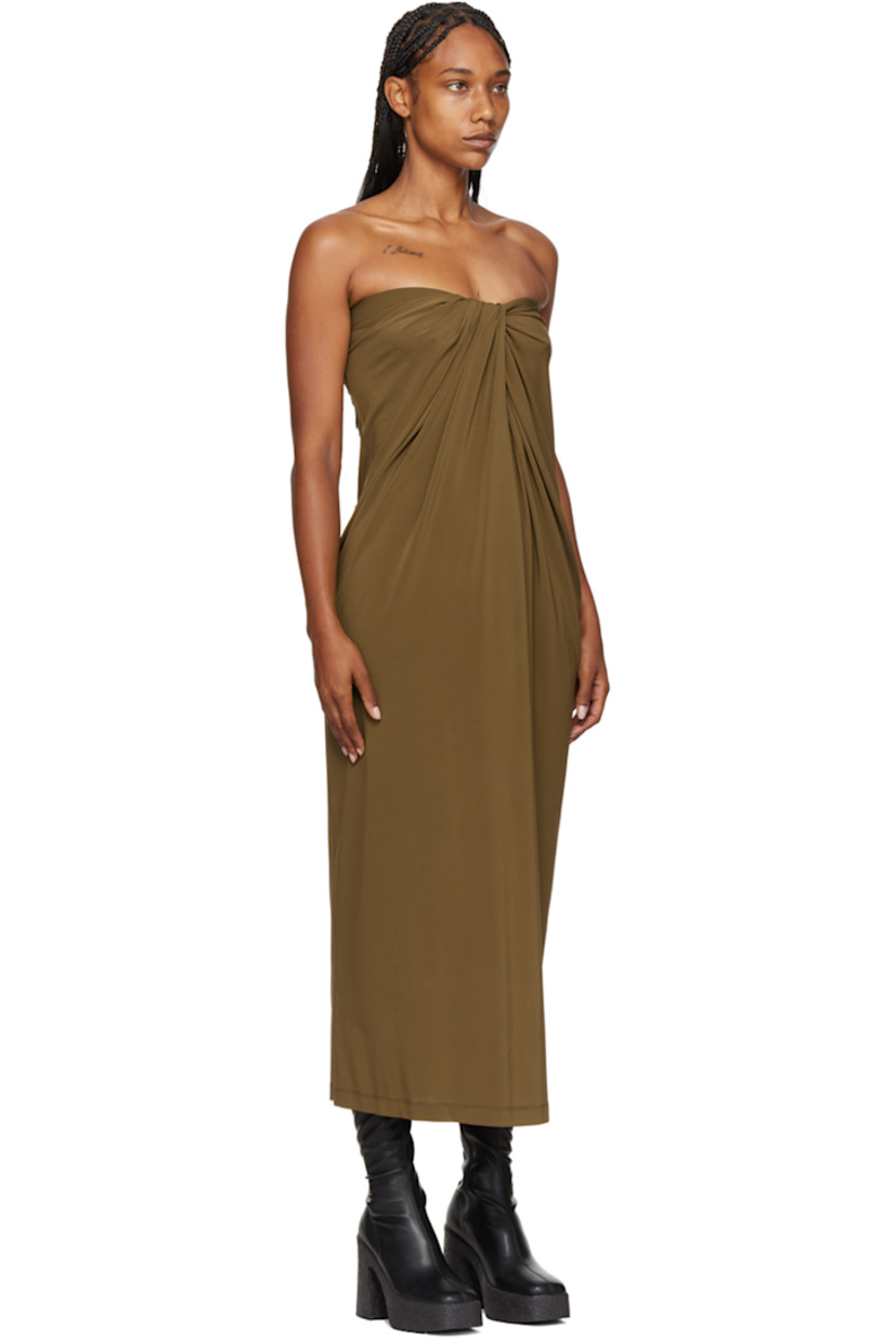 Stretch viscose jersey dress. 

· Off-the-shoulder construction
· Knot detailing at chest 
· Unlined 

Available exclusively at SSENSE.  

Supplier color: Deset palm