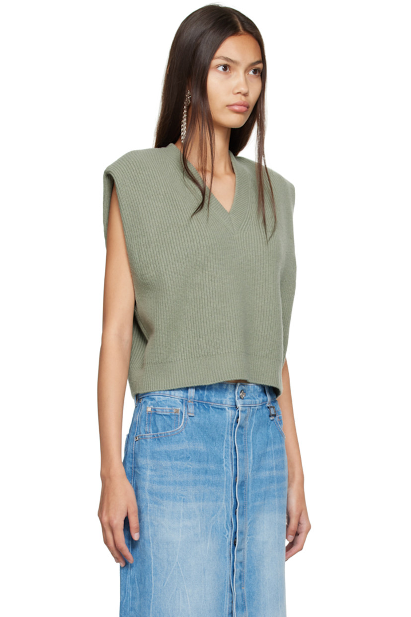Rib knit wool-blend sweater vest. 

· V-neck
· Logo hardware at back collar

Supplier color: Fresh green