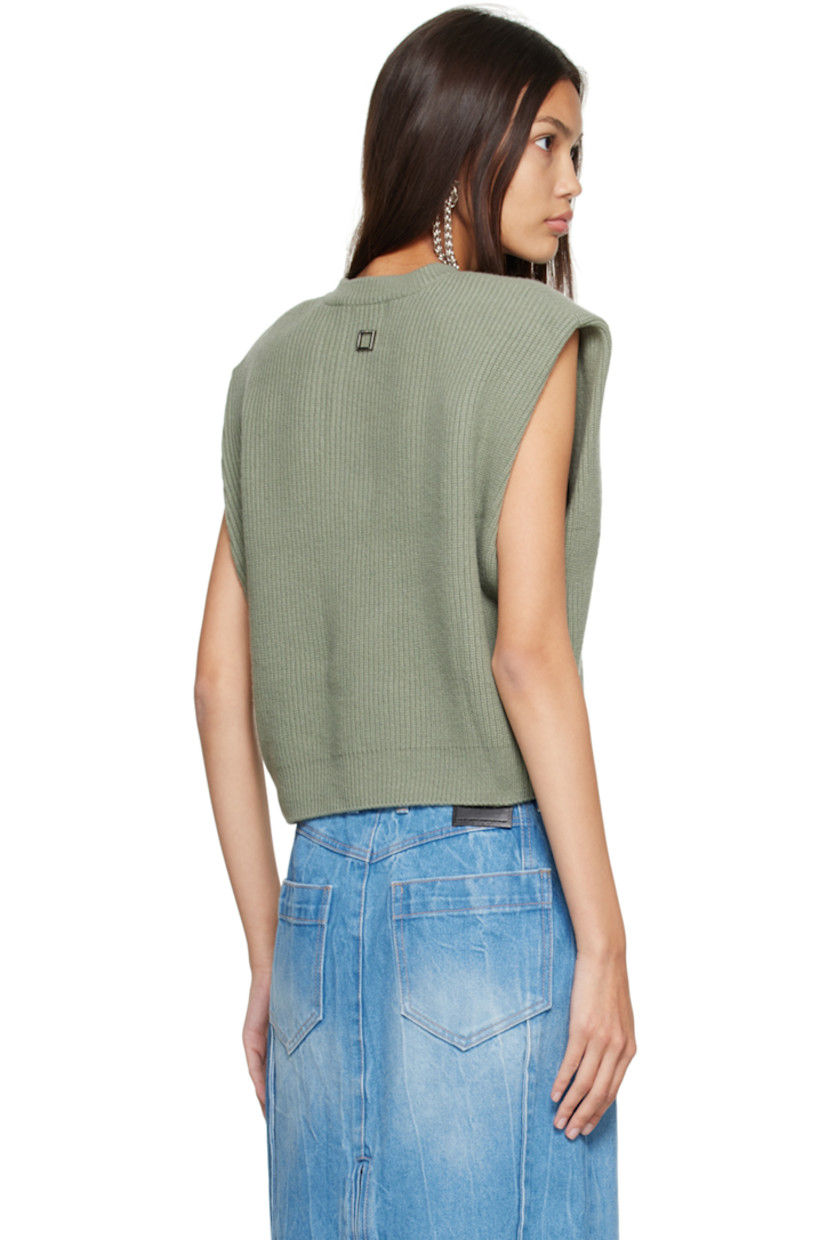 Rib knit wool-blend sweater vest. 

· V-neck
· Logo hardware at back collar

Supplier color: Fresh green