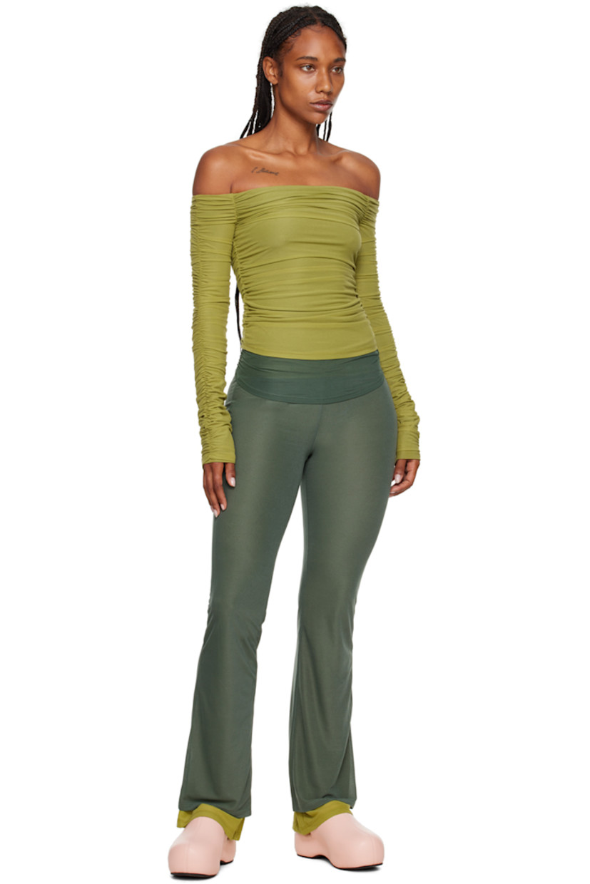 Slim-fit polyester mesh lounge pants. 

· Low-rise
· Ruching at waistband 
· Full mesh lining 

Supplier color: Alien green
