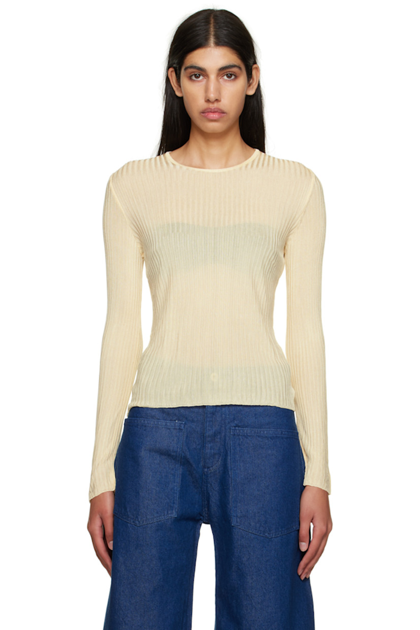 Rib knit viscose sweater. Crewneck. 

Supplier color: Beige