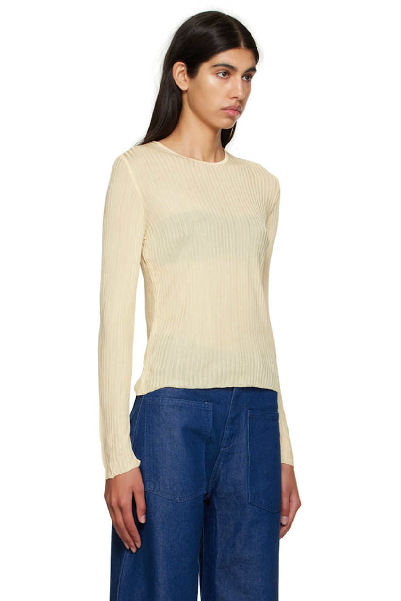 Rib knit viscose sweater. Crewneck. 

Supplier color: Beige