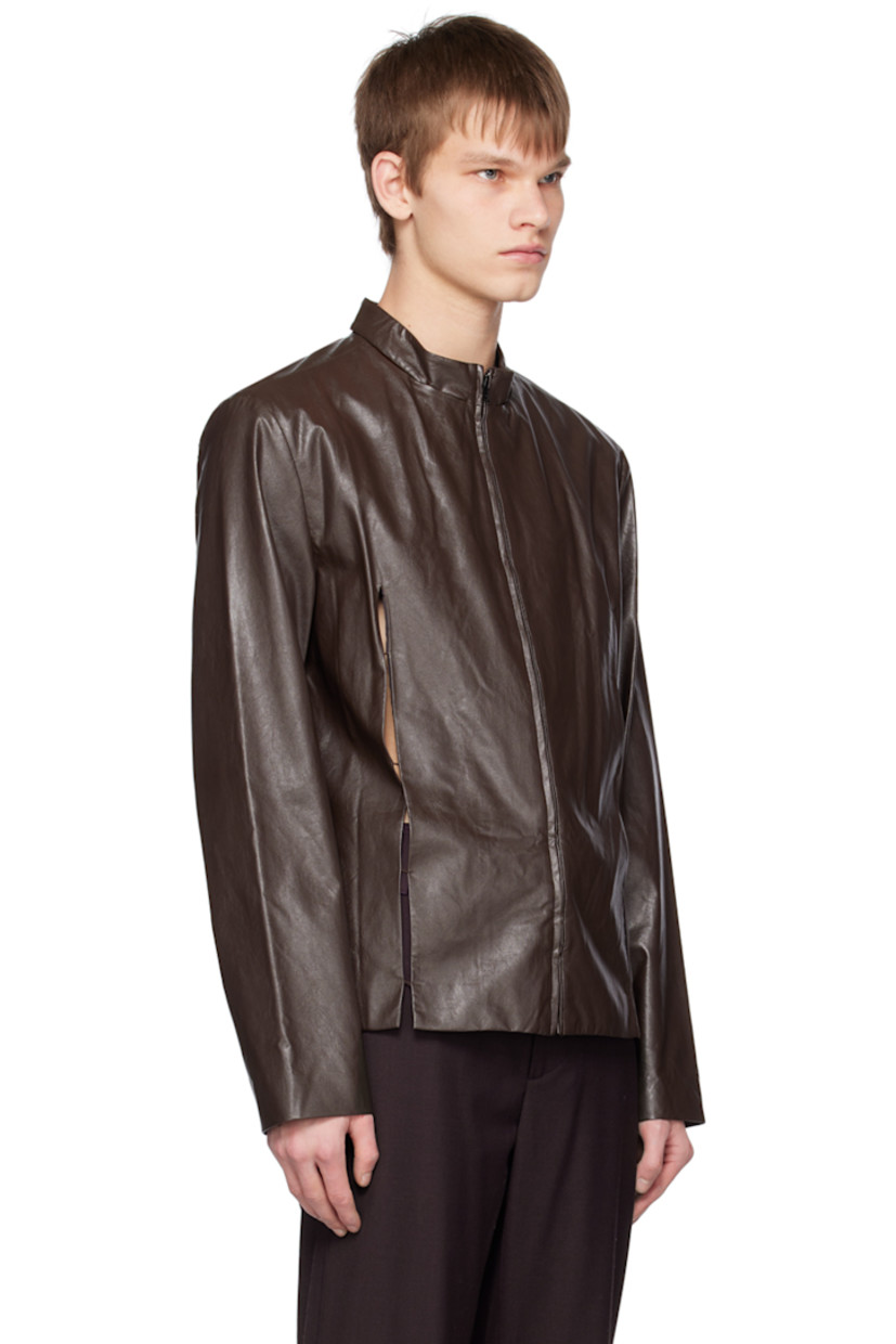 Grained faux-leather jacket. Cutouts throughout.

· Stand collar
· Zip closure
· Full satin lining

Available exclusively at SSENSE.

Supplier color: Dark brown