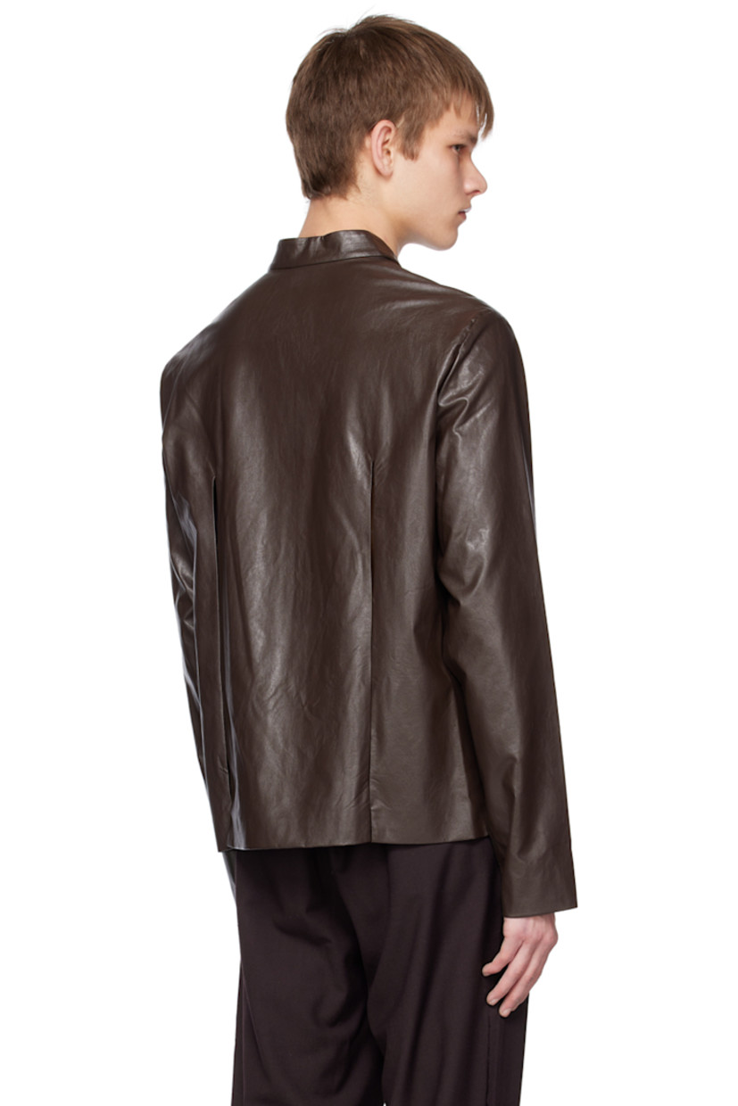 Grained faux-leather jacket. Cutouts throughout.

· Stand collar
· Zip closure
· Full satin lining

Available exclusively at SSENSE.

Supplier color: Dark brown