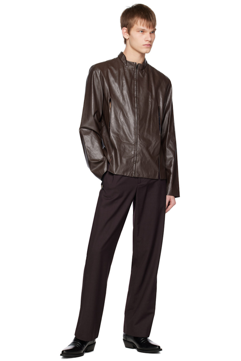 Grained faux-leather jacket. Cutouts throughout.

· Stand collar
· Zip closure
· Full satin lining

Available exclusively at SSENSE.

Supplier color: Dark brown