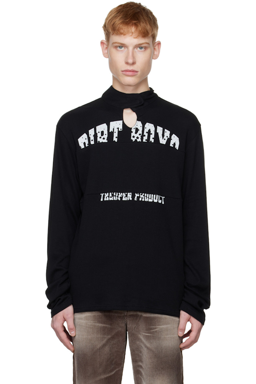 Rib knit cotton jersey sweater. 

· Paneled construction
· Modified press-stud and keyhole at mock neck
· Text printed at front
· Pinched seams at front and back

Supplier color: Black

Available exclusively at SSENSE.