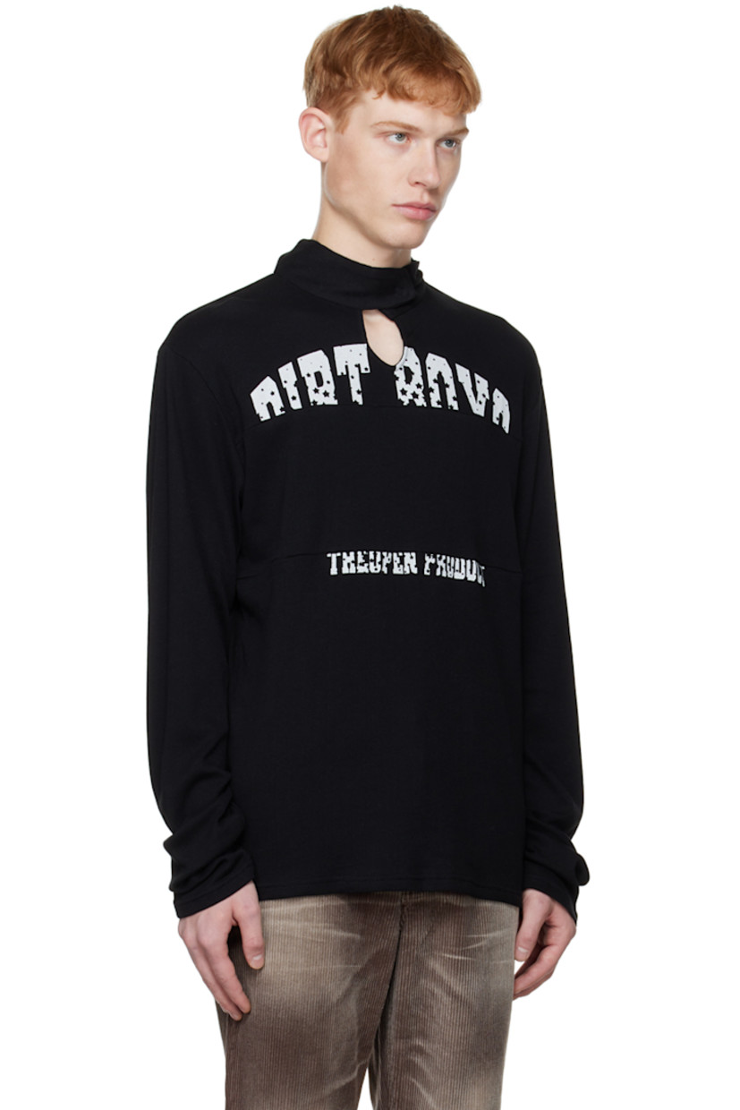 Rib knit cotton jersey sweater. 

· Paneled construction
· Modified press-stud and keyhole at mock neck
· Text printed at front
· Pinched seams at front and back

Supplier color: Black

Available exclusively at SSENSE.