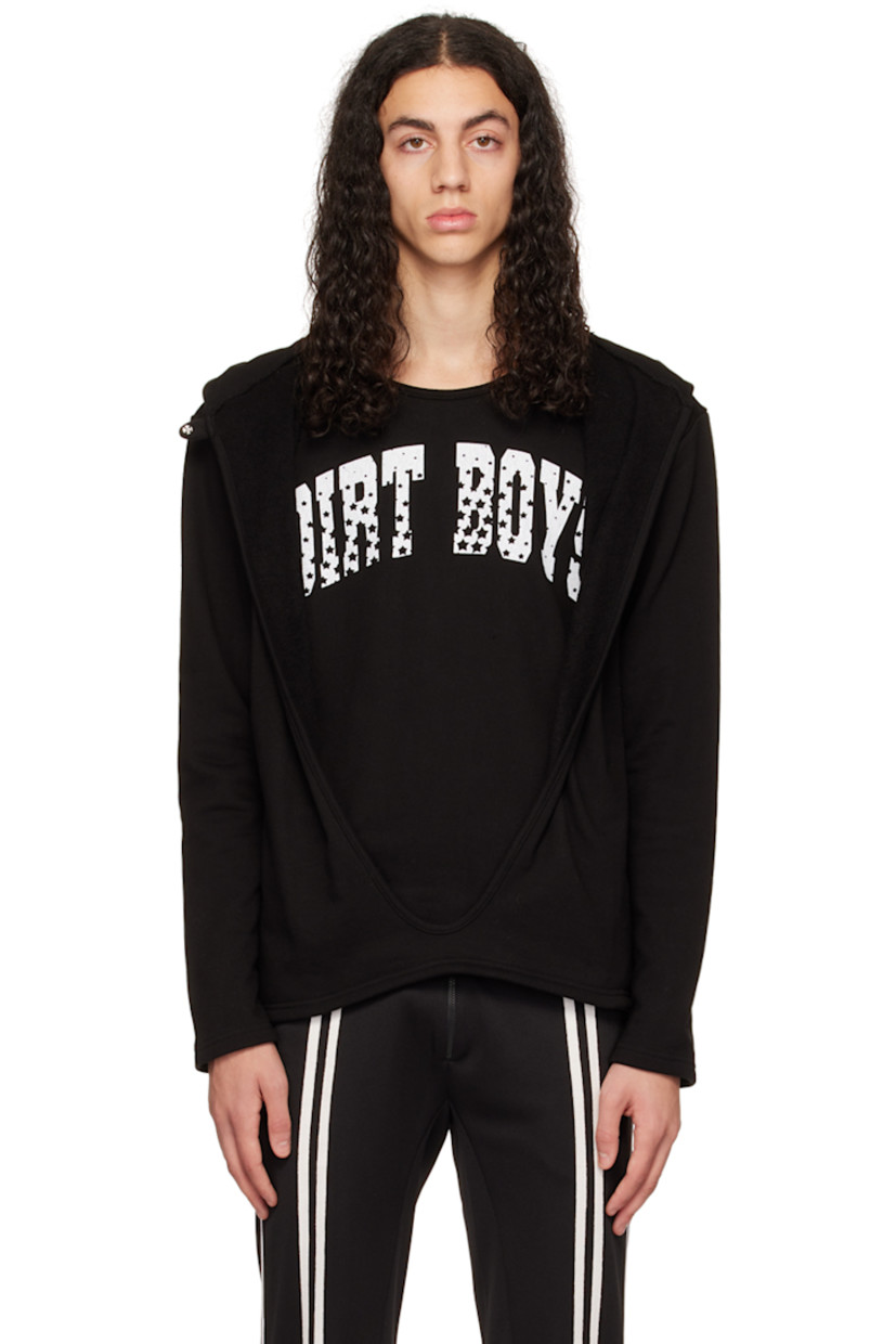 French terry hoodie.

· Layered construction
· Press-stud fastening at hood
· Cutout at front
· Graphic text printed at front

Available exclusively at SSENSE.

Supplier color: Black