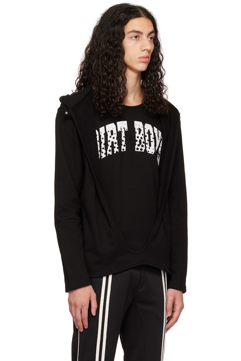 French terry hoodie.

· Layered construction
· Press-stud fastening at hood
· Cutout at front
· Graphic text printed at front

Available exclusively at SSENSE.

Supplier color: Black