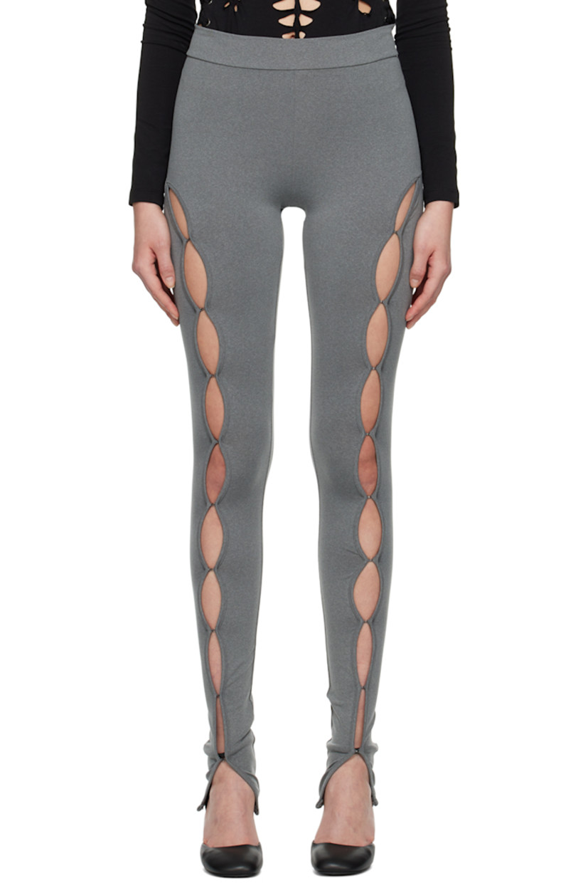 Stretch polyester jersey leggings. Vented side seams with hook-eye fastenings.

Supplier color: Gray