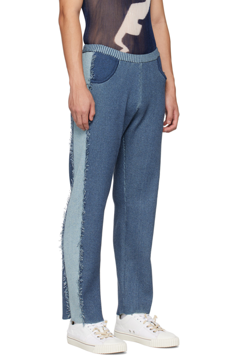 Paneled rib knit cotton lounge pants. Fading and frayed edges throughout. 

· Elasticized waistband
· Two-pocket styling

Part of the Sliver collection. 

Available exclusively at SSENSE.

Supplier color: Navy/Light blue