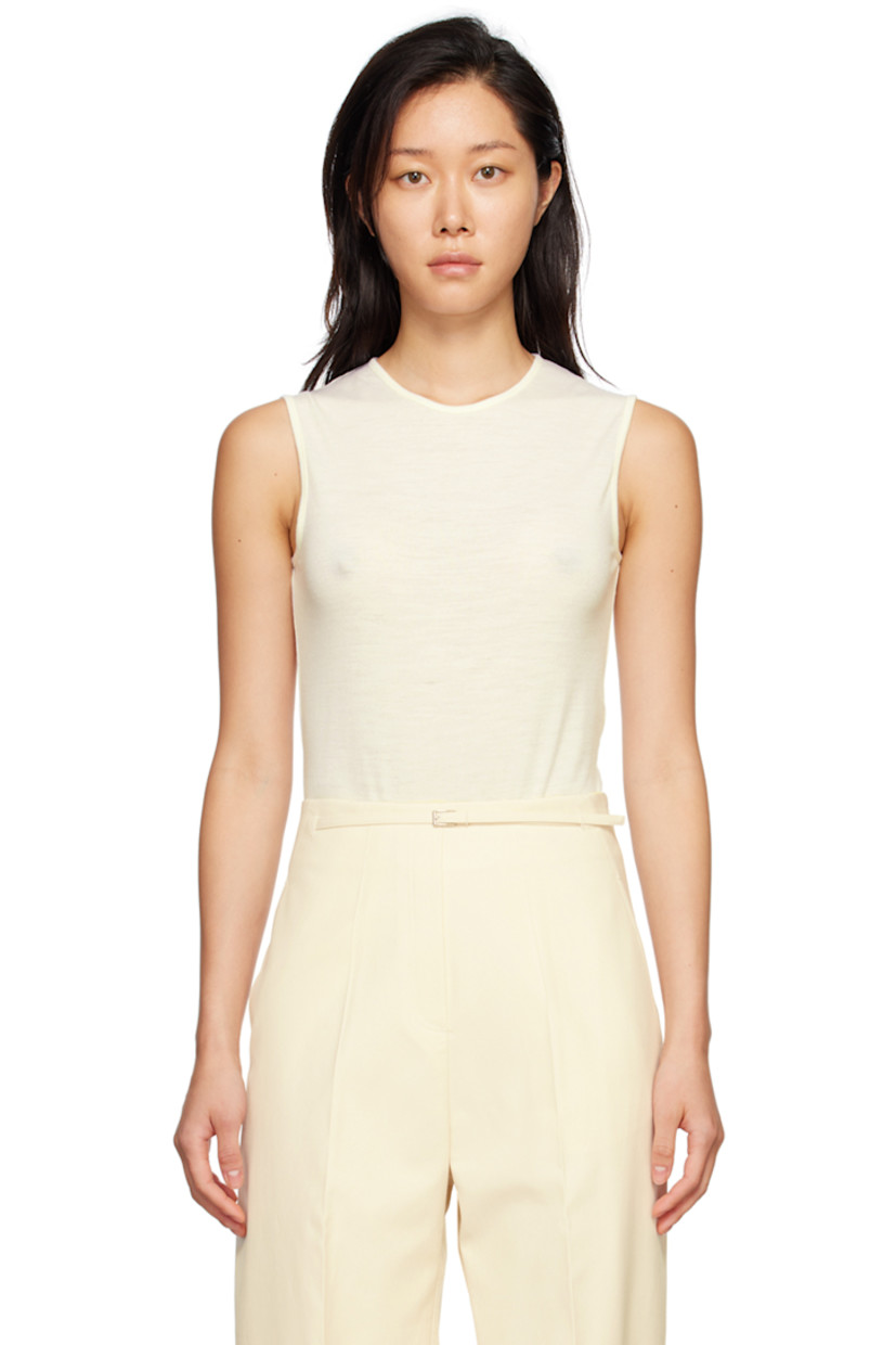 Wool jersey bodysuit.

· Crewneck
· Press-stud closure at bottom
· Partially lined

Supplier color: Cream