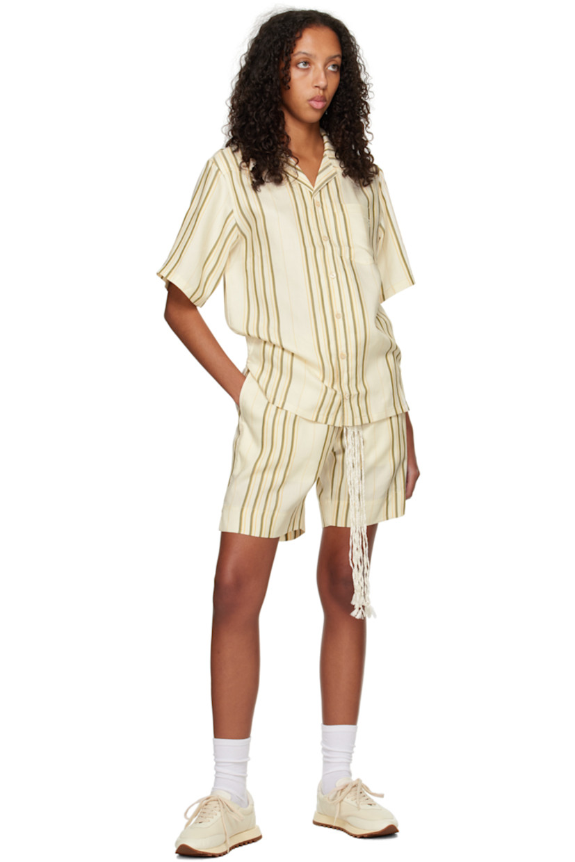 Viscose and acetate-blend gabardine shirt. Stripes throughout. 

· Open spread collar
· Button closure
· Logo embroidered at patch pocket
· Vented side seams

Available exclusively at SSENSE. 

Supplier color: Ecru/Yellow/Green