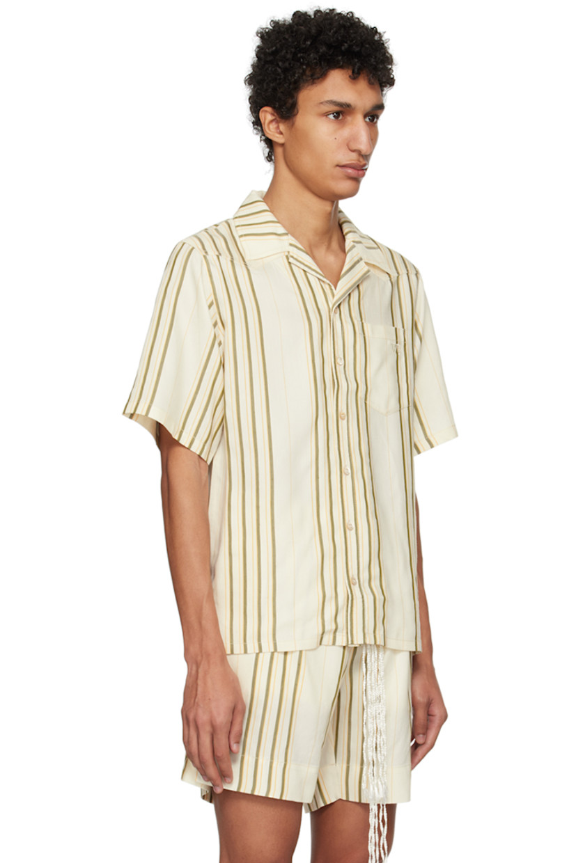 Viscose-blend twill shirt. 

· Open spread collar
· Button closure
· Logo embroidered at patch pocket 
· Mother-of-pearl hardware

Available exclusively at SSENSE.

Supplier color: Ecru/Yellow/Green