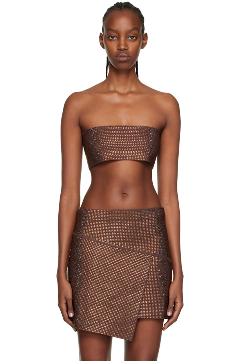 Rib knit viscose-blend bandeau-style tank top.

· Straight neck
· Lace-up closure at back
· Unlined

Supplier color: Brown