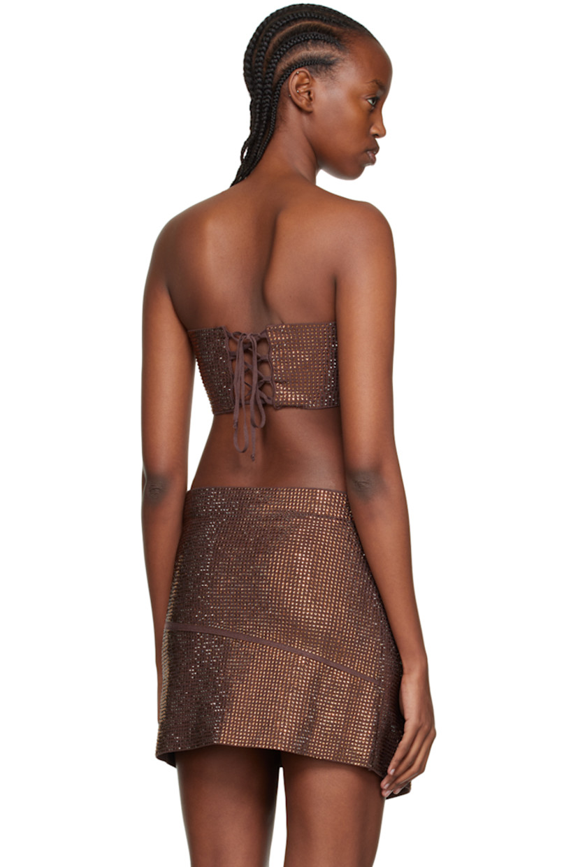 Rib knit viscose-blend bandeau-style tank top.

· Straight neck
· Lace-up closure at back
· Unlined

Supplier color: Brown