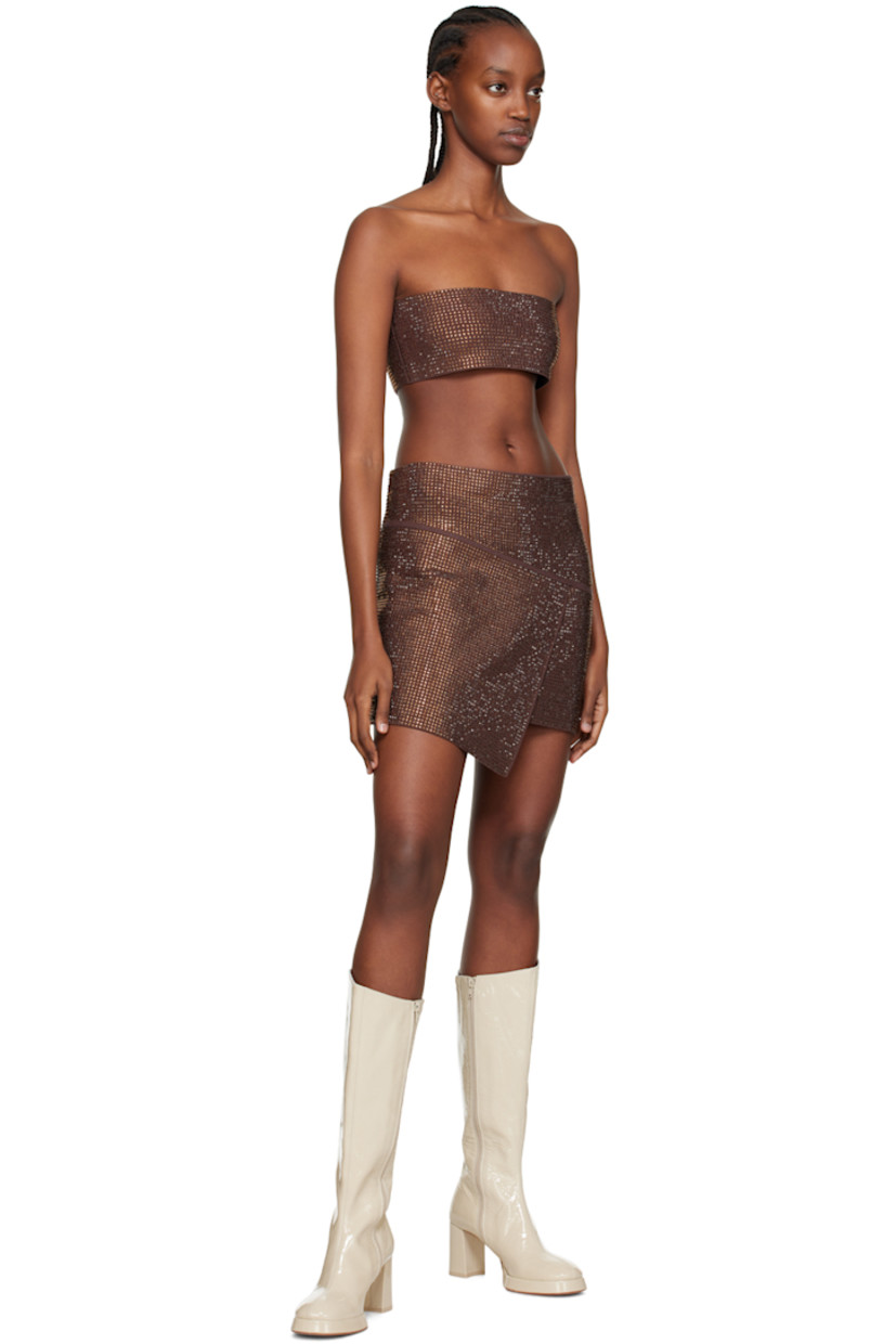 Rib knit viscose-blend bandeau-style tank top.

· Straight neck
· Lace-up closure at back
· Unlined

Supplier color: Brown