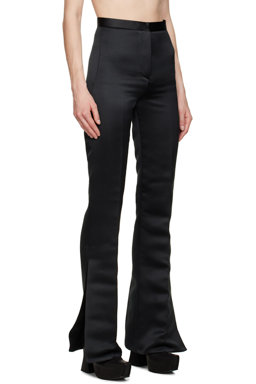 Stretch cotton and viscose-blend satin trousers.

· Zip-fly
· Central creases at front and back legs
· Vents at cuffs
· Darts at back waistband

Supplier color: Black