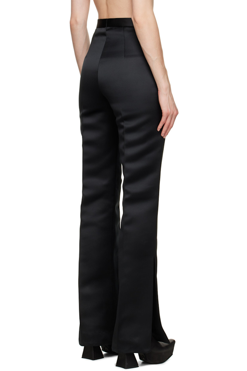 Stretch cotton and viscose-blend satin trousers.

· Zip-fly
· Central creases at front and back legs
· Vents at cuffs
· Darts at back waistband

Supplier color: Black