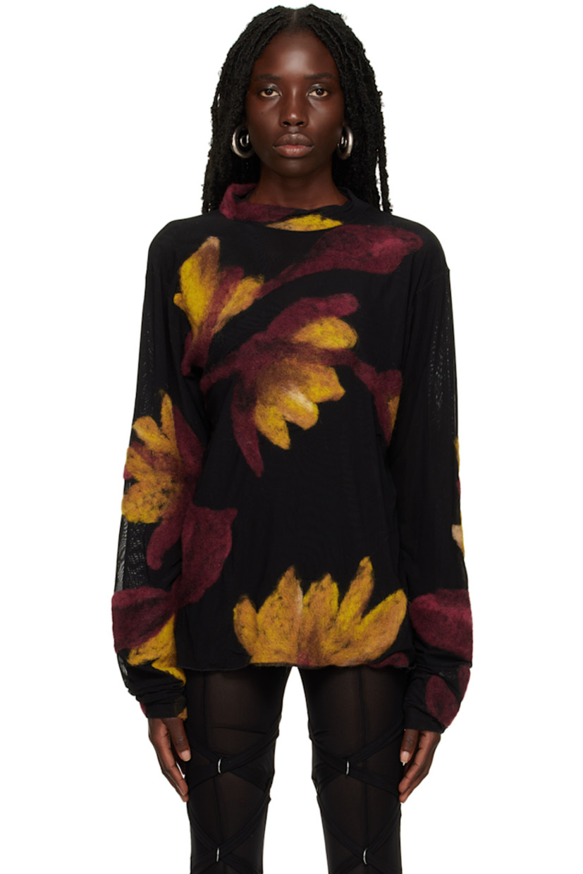 Semi-sheer polyester mesh sweater. Graphic felted appliqués throughout. 

· Crewneck 
· Full mesh lining 

Supplier color: Multi