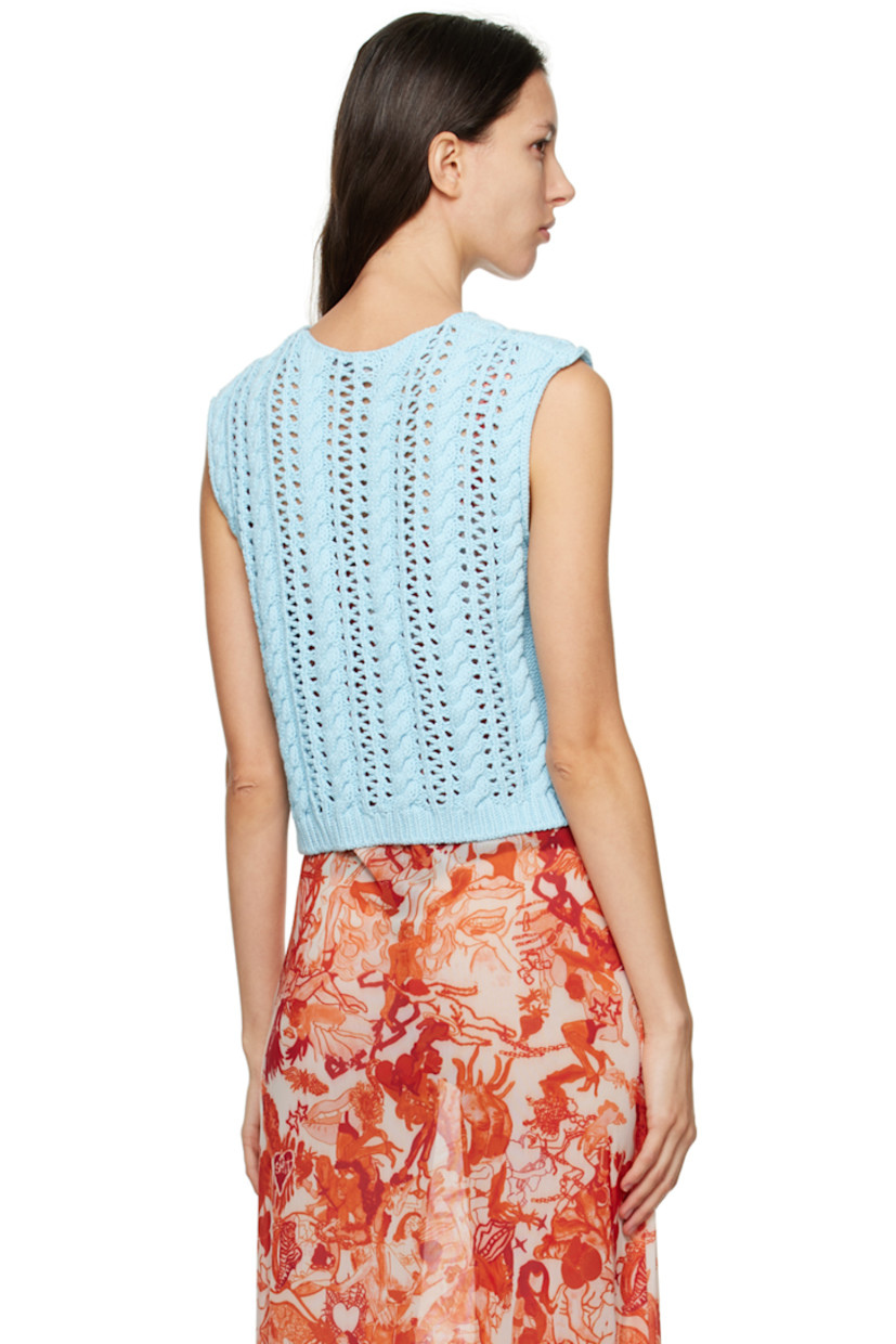 Cable knit cotton and nylon-blend vest.

· Rolled edge at crewneck and armscyes
· Rib knit hem

Available exclusively at SSENSE.

Supplier color: Azure