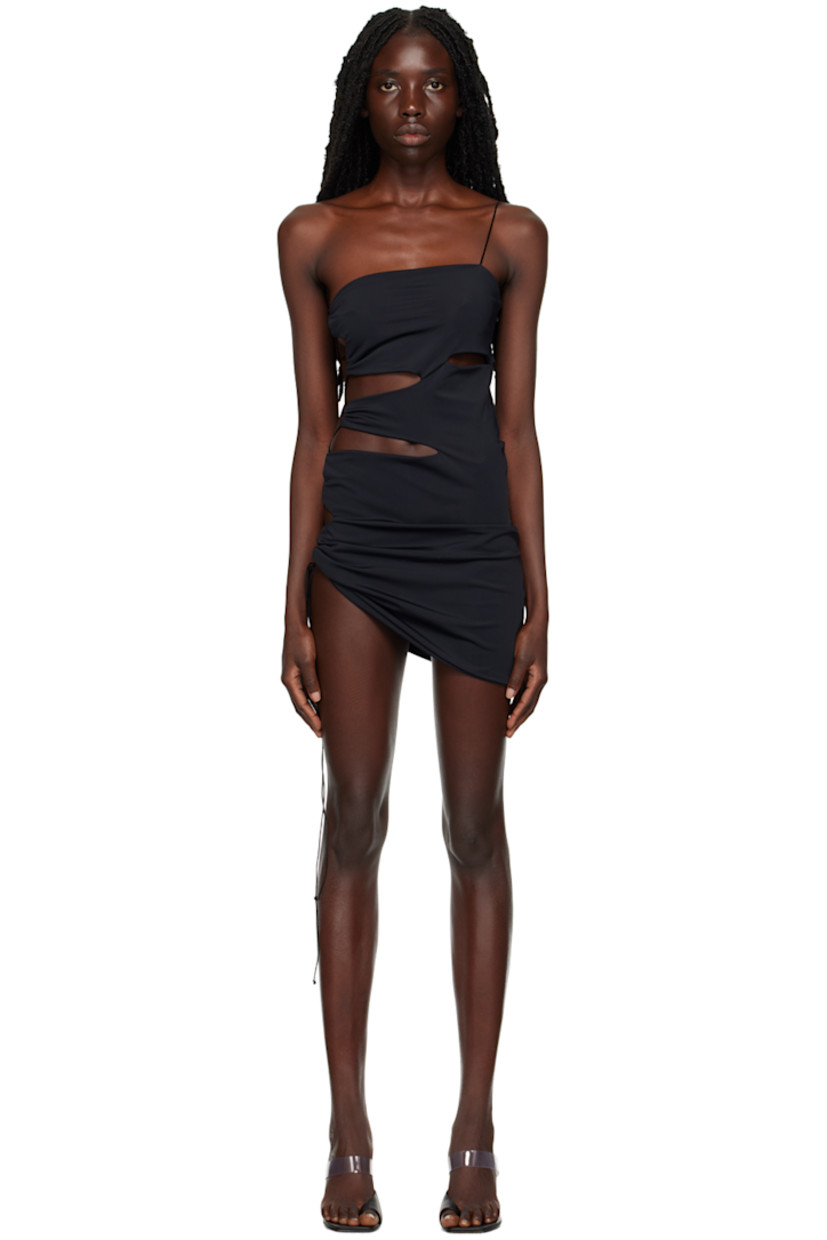 Stretch recycled polyamide jersey dress. Cut outs throughout.

· Asymmetric construction
· Square neck
· Adjustable spaghetti straps
· Lace-up closure at side seam
· Fully lined

Supplier color: Black