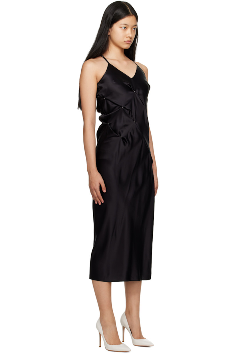 Acetate-blend satin dress. Press-stud detailing throughout for alternate styling. 

· V-neck 
· Adjustable shoulder straps 
· Unlined

Supplier color: Black