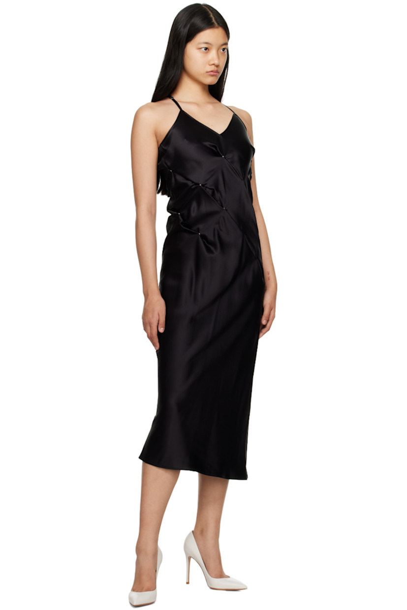 Acetate-blend satin dress. Press-stud detailing throughout for alternate styling. 

· V-neck 
· Adjustable shoulder straps 
· Unlined

Supplier color: Black