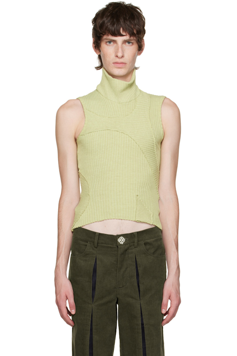 Rib knit stretch cotton tank top. Raw edges and graphic overlays throughout.

· Layered construction
· Rib knit rolled turtleneck and armscyes
· Eyelets at front and back
· Silver-tone hardware

Available exclusively at SSENSE.

Supplier color: Kiwi