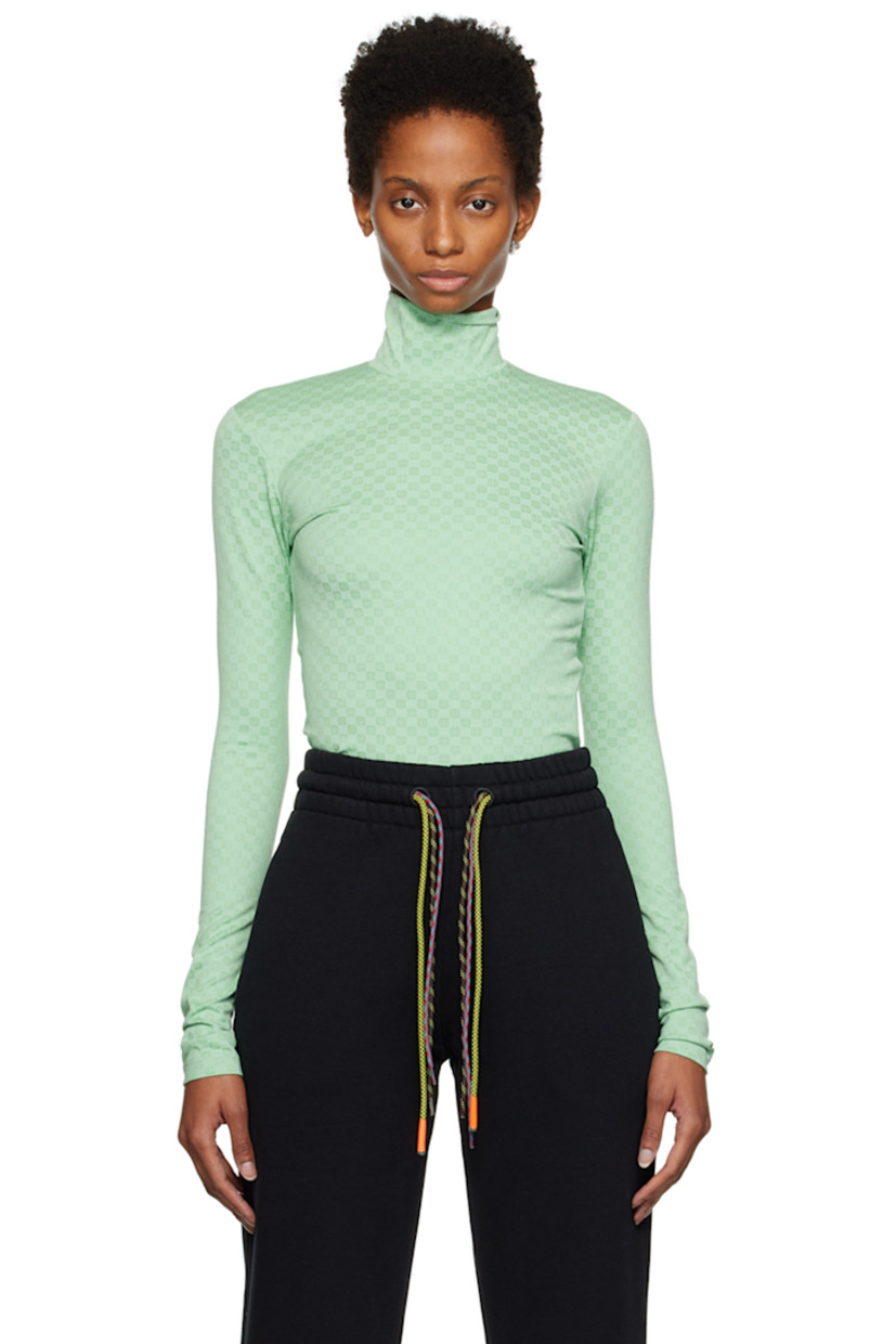Stretch polyester jersey bodysuit. Jacquard knit pattern throughout.

· Turtleneck
· Press-stud fastening at bottom
· Concealed zip closure at back

Supplier color: Meadow/Meadow