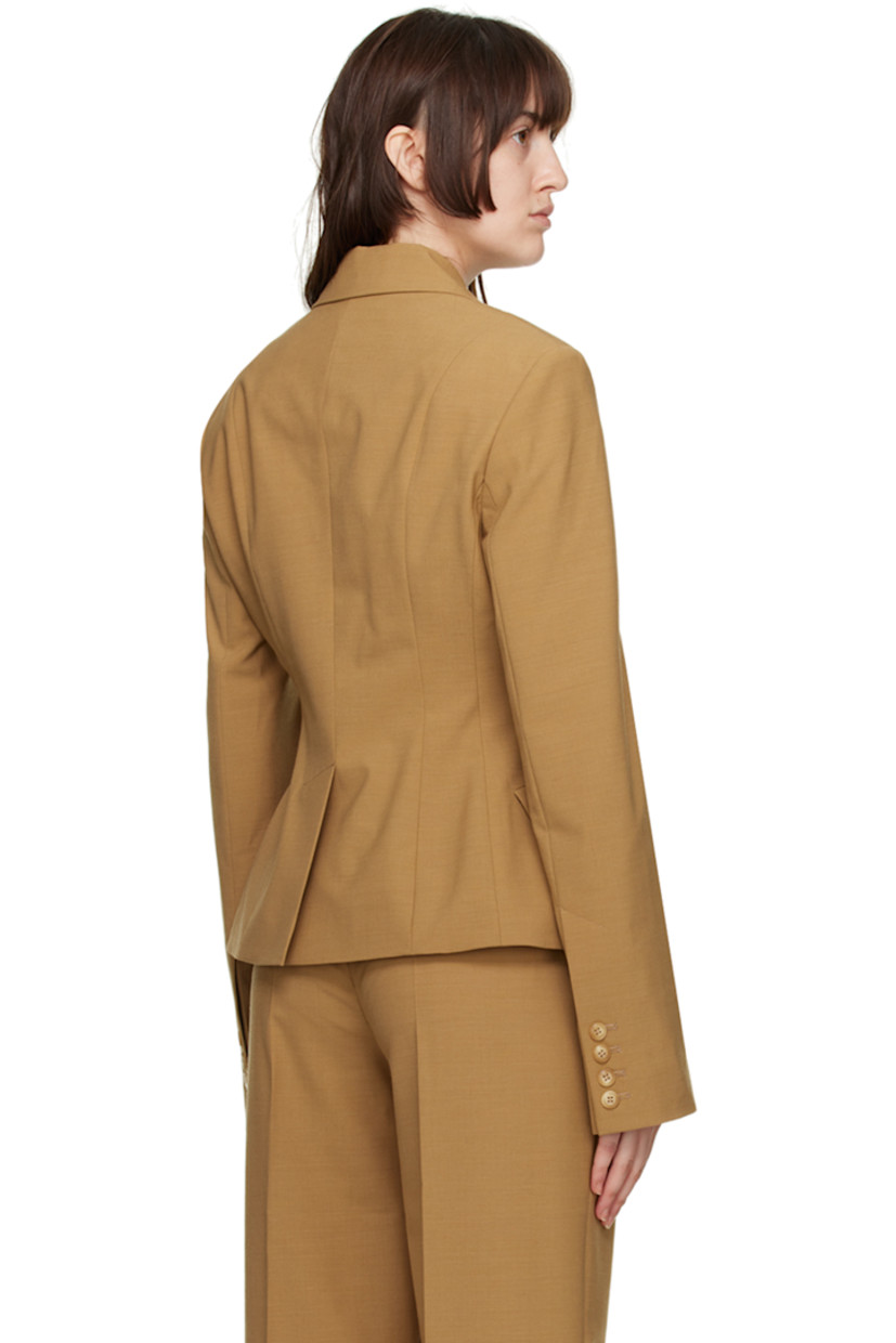 Plain-woven modal-blend blazer.

· Notched lapel
· Button closure
· Welt pocket at chest
· Flap pockets at waist
· Four-button surgeon's cuffs
· Central vent at back hem
· Full viscose satin lining

Supplier color: Camel