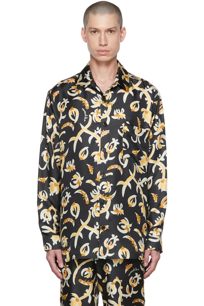 Cotton satin shirt. Graphic pattern printed throughout.

· Spread collar
· Button closure 
· Single-button barrel cuffs

Supplier color: Black floral