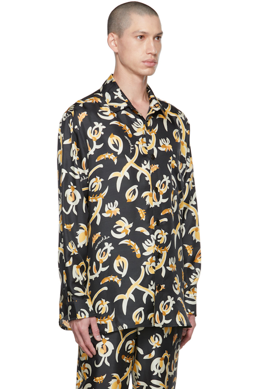 Cotton satin shirt. Graphic pattern printed throughout.

· Spread collar
· Button closure 
· Single-button barrel cuffs

Supplier color: Black floral