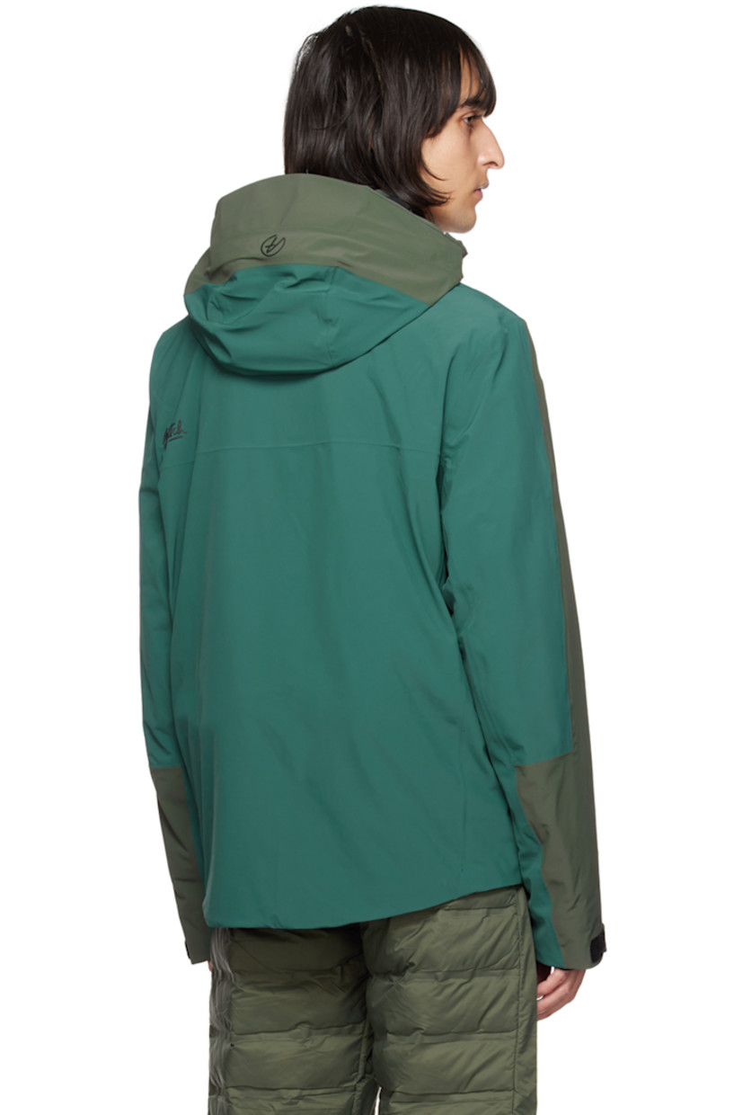 Primaloft®-insulated stretch nylon taffeta jacket.

· Paneled construction
· Drawstring at logo-bonded detachable hood
· Stand collar
· Zip closure
· Zip pockets
· Concealed drawstring at layered hem
· Zip gusset at side seams
· Zip pocket at cuff
· Velcro tab at cuffs
· Logo bonded at back
· Patch pockets and zip pocket at interior
· Full stretch jersey and mesh lining

Supplier color: Radium green/Multi
