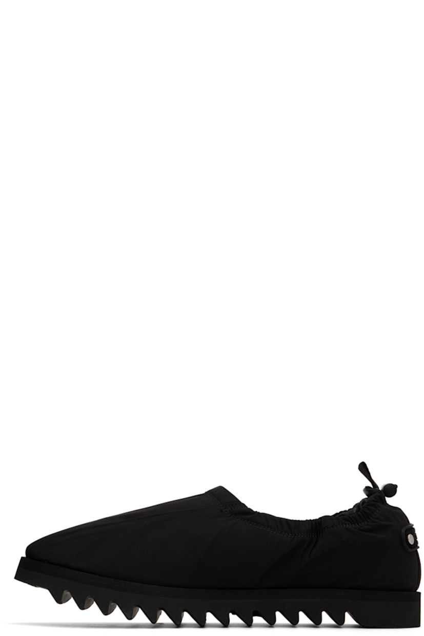 Nylon twill loafers in black. Logo appliqué at heel counter.

· Pleats at vamp
· Pull-loop and cord-lock drawstring at heel collar
· Grained leather lining
· Treaded Vibram® foam rubber sole

Supplier color: Black