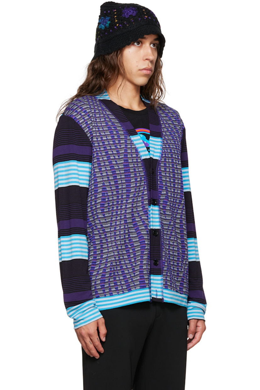 Stretch viscose and polyester-blend jersey cardigan. Stripe patterns throughout.

· Paneled construction
· Y-neck
· Button closure

Available exclusively at SSENSE.

Supplier color: Orchid multi