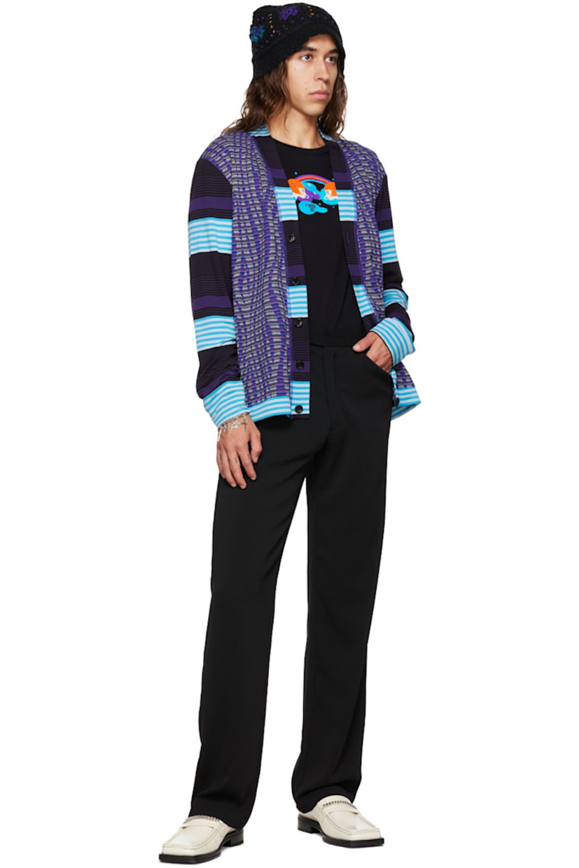 Stretch viscose and polyester-blend jersey cardigan. Stripe patterns throughout.

· Paneled construction
· Y-neck
· Button closure

Available exclusively at SSENSE.

Supplier color: Orchid multi