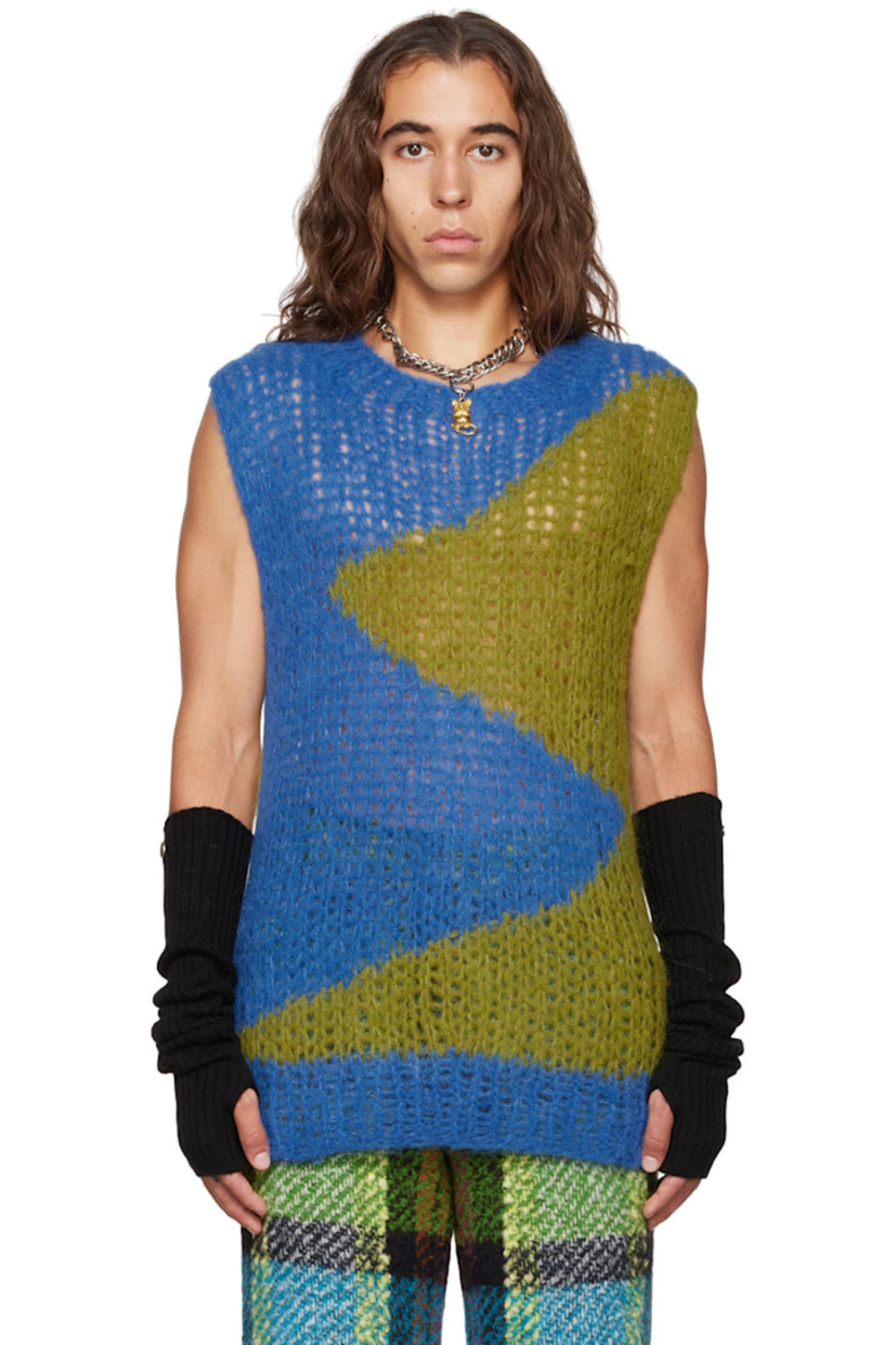 Open-knit superfine alpaca-blend vest. 

· Crewneck
· Intarsia-knit pattern throughout

Available exclusively at SSENSE. 

Supplier color: Blue/Green