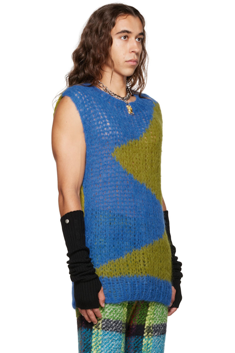 Open-knit superfine alpaca-blend vest. 

· Crewneck
· Intarsia-knit pattern throughout

Available exclusively at SSENSE. 

Supplier color: Blue/Green