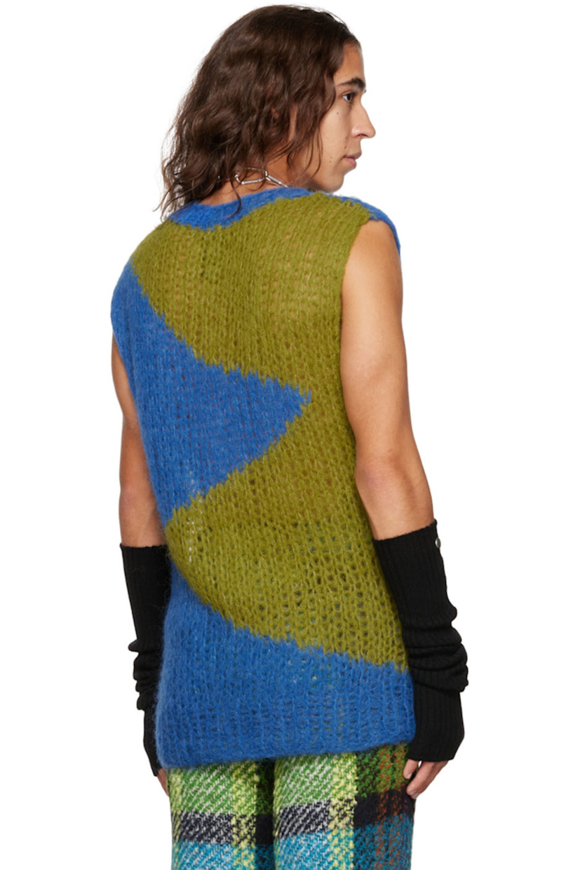 Open-knit superfine alpaca-blend vest. 

· Crewneck
· Intarsia-knit pattern throughout

Available exclusively at SSENSE. 

Supplier color: Blue/Green